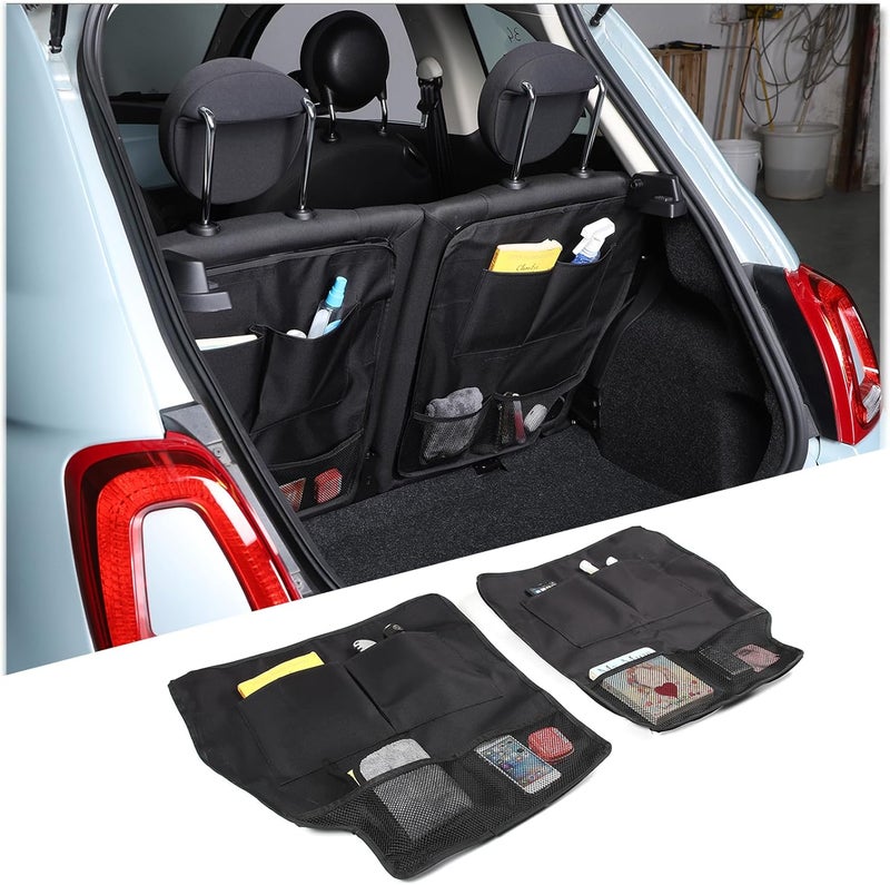 METYOUCAR Car Boot Organiser for Fiat 500 (2016-2025) - Multi-Pocket Foldable Storage Cargo Net (2PC/Black) - Image 5