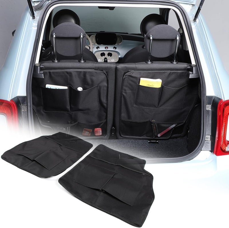 METYOUCAR Car Boot Organiser for Fiat 500 (2016-2025) - Multi-Pocket Foldable Storage Cargo Net (2PC/Black) - Image 1
