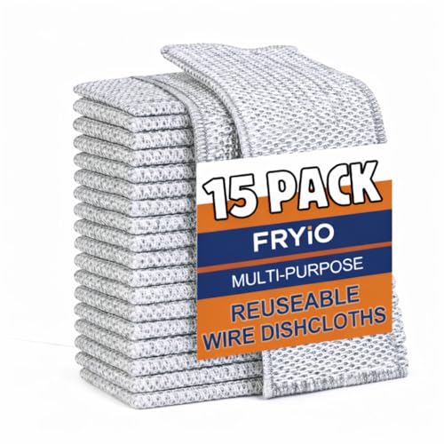 FRYIO Stainless Steel Scrubber Pack of 15 – Non-Scratch Kitchen Scrubber for Utensils, Pots & Pans | Reusable Wire Dish Cloth for Dishwashing, Sink & Kitchen Cleaning - Image 1