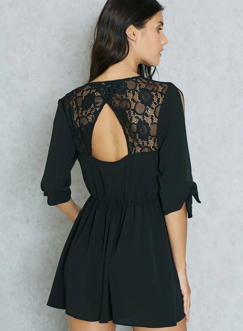 Miss Selfridge Petite Lace Back Playsuit