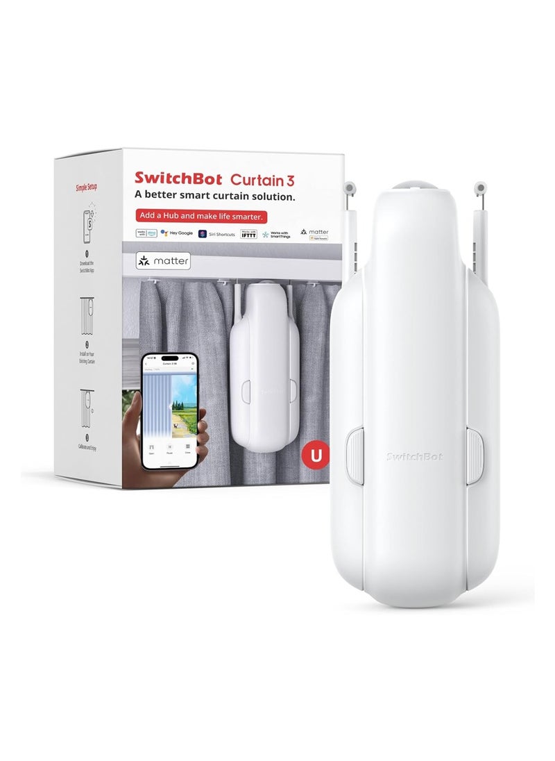 SwitchBot SwitchBot Curtain 3 U Rail- Smart Automatic Curtain Opener - Bluetooth Remote Control with App/Timer, Upgraded High Performance Motor, Compatible with Voice Assistant  - Image 1