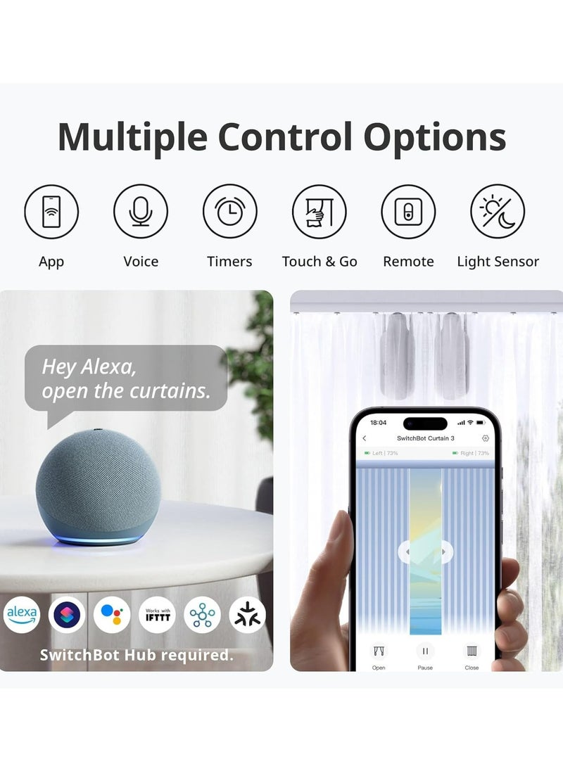 SwitchBot Curtain 3 U Rail- Smart Automatic Curtain Opener - Bluetooth Remote Control with App/Timer, Upgraded High Performance Motor, Compatible with Voice Assistant