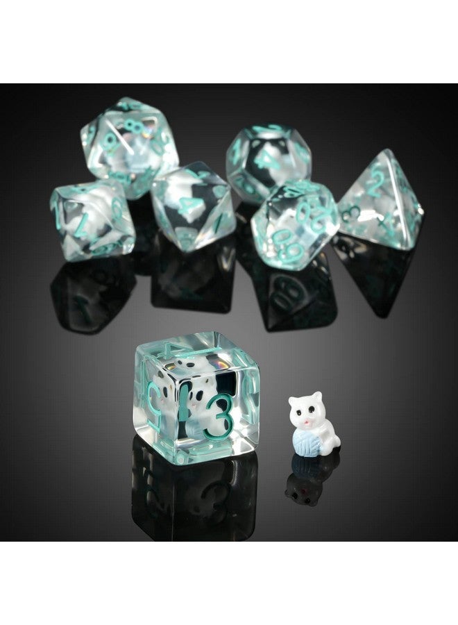 DNDND Ice Dice Dnd, Dndnd 7Pcs Resin D&D Dice With Velvet Bag For Dungeons And Dragons Role Playing Games And Tabletop Games（Cat - Image 2