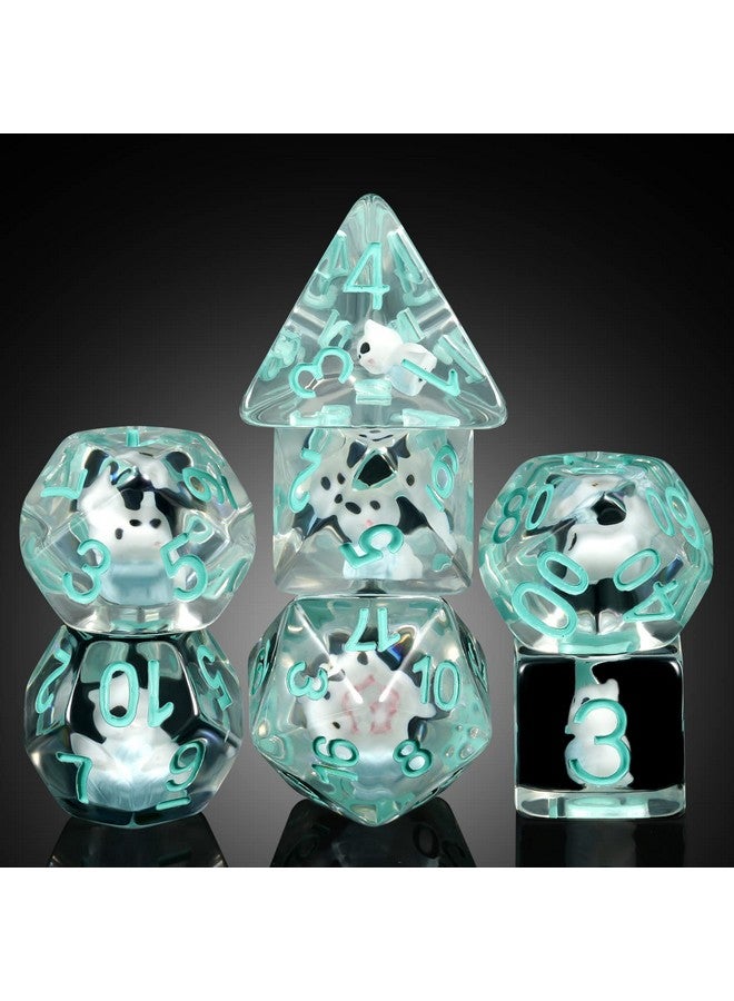 DNDND Ice Dice Dnd, Dndnd 7Pcs Resin D&D Dice With Velvet Bag For Dungeons And Dragons Role Playing Games And Tabletop Games（Cat - Image 1