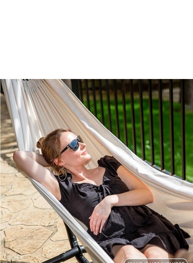 Mmmon Garden Hammock,Portable Double Classic Canvas Hammock,Portable Hammock With Travel Bag,Perfect For Camping Indoor Patio Backyard,200x150CM(Beige)  - Image 3
