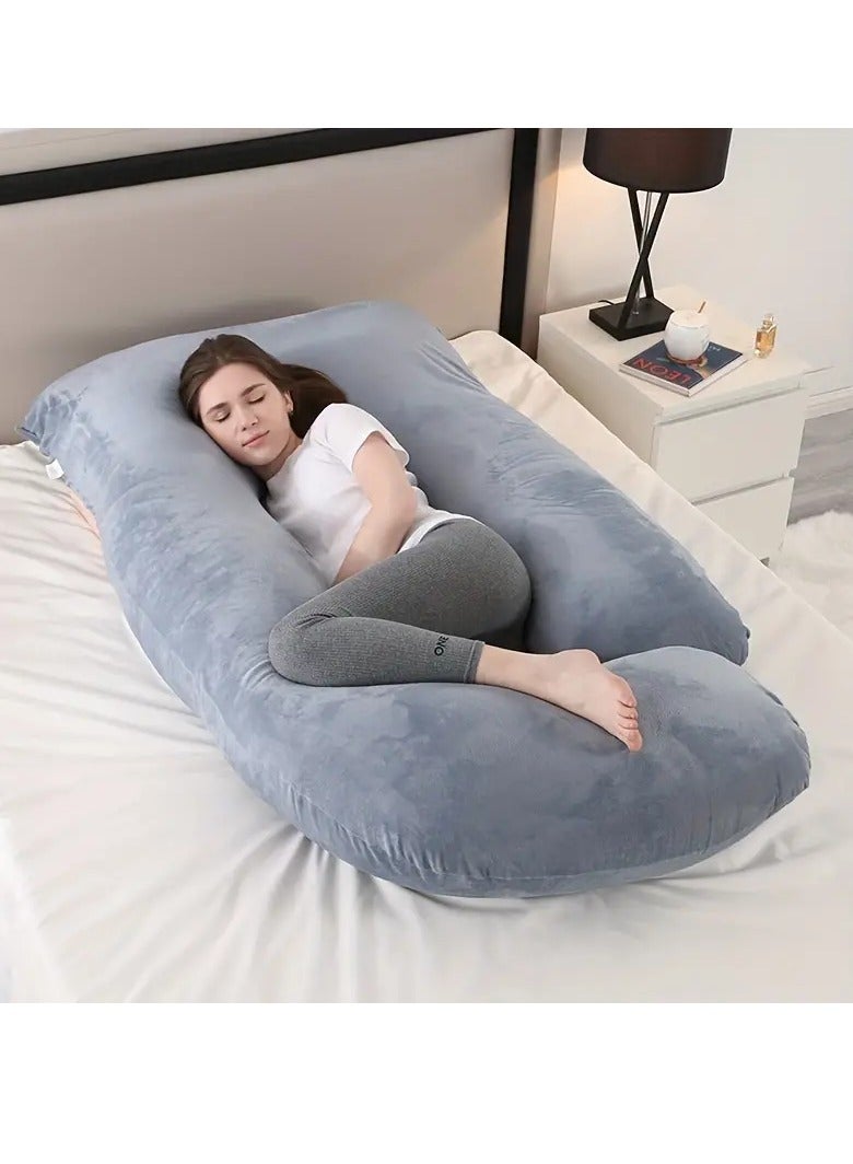 Pregnancy Pillow Crystal Velvet J Maternity Pillow Nursing Pillow, Supports The Abdomen, Legs and Waist, with Removable Cover for Easy Cleaning - Grey - Image 1