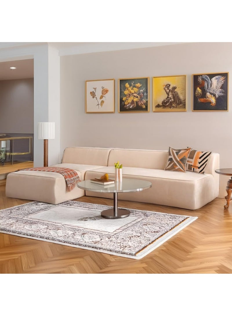 Karnak Milan Modern L-Shaped Sectional Sofa, Dark Beige Velvet, Right Chaise Orientation, Space-Saving Design with Interchangeable Chaise - Image 1