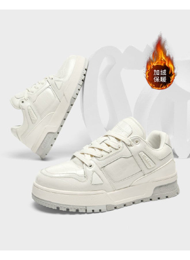 Cabbeen Men's Shoes Autumn And Winter New Trend Original Round Toe Lace-up Sneakers Deconstruction Style Plaid Casual Shoes Fleece Warm Cotton Shoes Men - Image 1