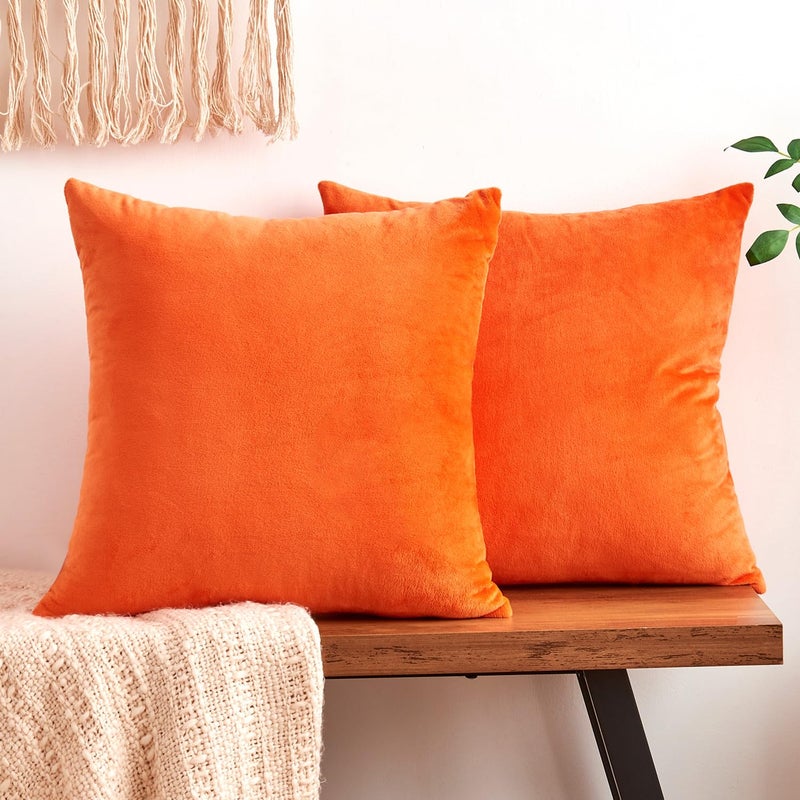 GriNeed Fall Orange Throw Pillow Covers Decorative Velvet Set of 2 16x16 Inch Pillow Covers Soft Burnt Orange Pillowcases for Couch Sofa Bed Living Room Farmhouse Boho Decor Accent Cushion Covers