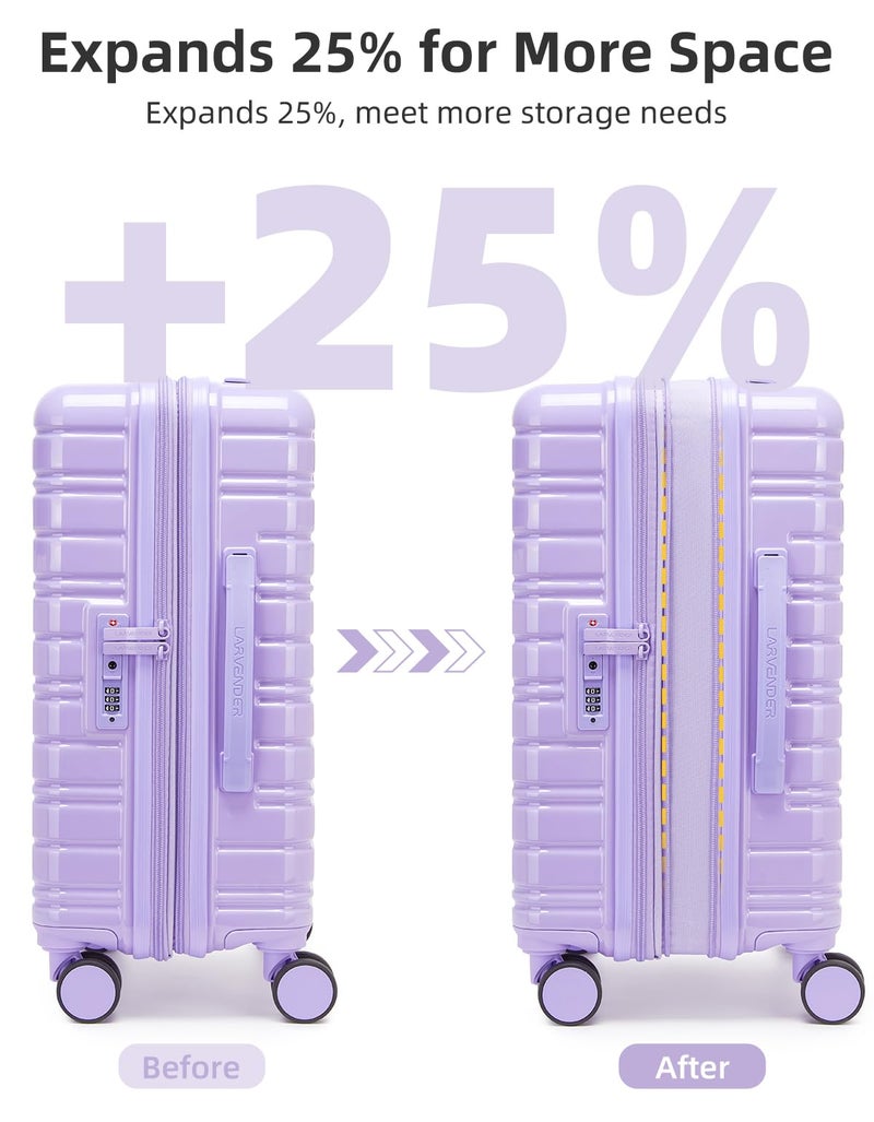 LARVENDER Carry On Luggage 22x14x9 Airline Approved, 20 Inch Expandable PC+ABS Hardside Suitcase Carry On Luggage with Spinner Wheels TSA Lock for Women Men (Lavender) - Image 4