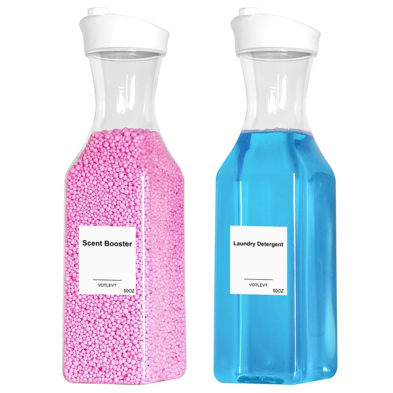 VOTLEVT 50 OZ Liquid Laundry Detergent Dispenser, Plastic Detergent Container for Organizing, Fabric Softener and Soap Dispenser, Powder Organizer for Laundry Room, 2 Pack - Image 1