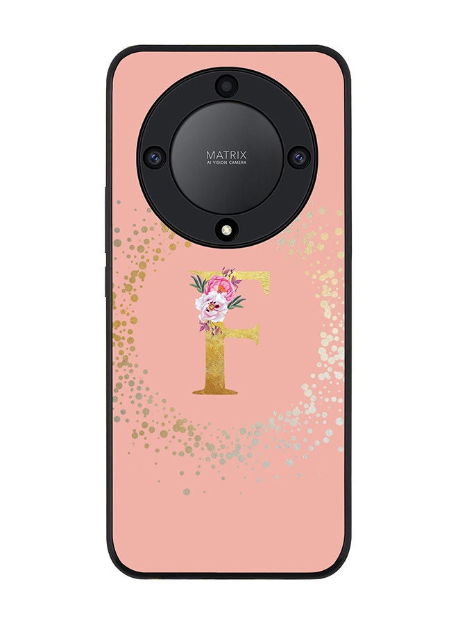 Stylizedd Rugged Black edge case for Honor X9a 5G Slim fit Soft Case Flexible Rubber Edges Anti Drop TPU Cover -  Custom Monogram Initial Letter Floral Pattern Alphabet - F  (Rose Pink ) - Image 1