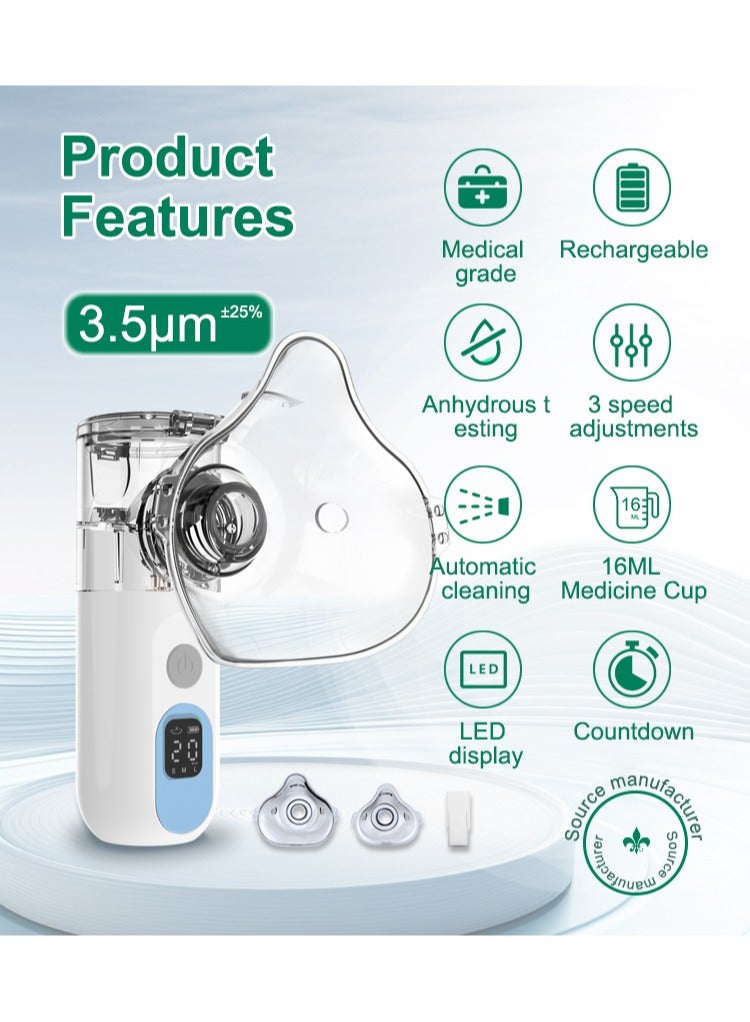 Nebulizer for Adults & Kids,Portable Rechargeable Nebulizer with Display,2 Masks & Mouthpiece, Quiet Working, 3 Adjustable Speed, Rechargeable Inhaler Machine for Travel & Home Use. - Image 3