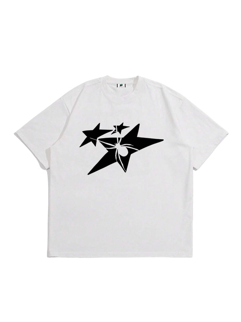 SXV STYLE SXV 'Hey Spider’ Printed Cool Aesthetic Oversized Baggy Cotton T-Shirt for Men & Women (in, Alpha, M, Regular, White) - Image 1