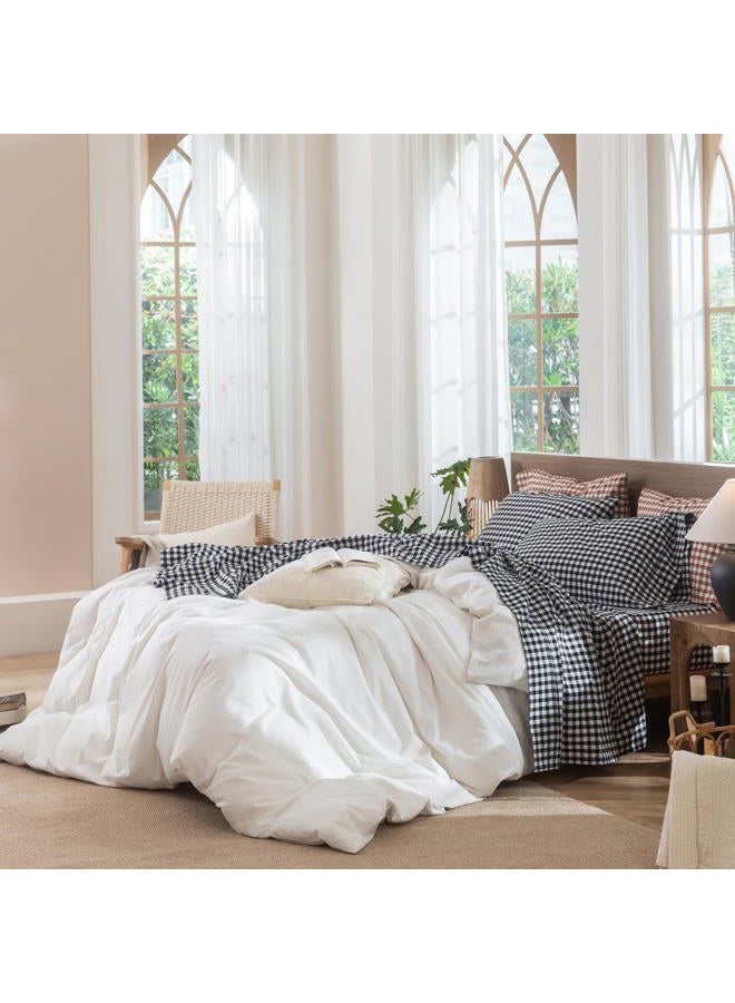 MooMee Gingham Sheet Set 100% Washed Cotton Linen Like Textured Breathable Soft w/ Fully Elasticized 16-19" Deep Pocket (Classic Gingham Black White, King) - Image 3