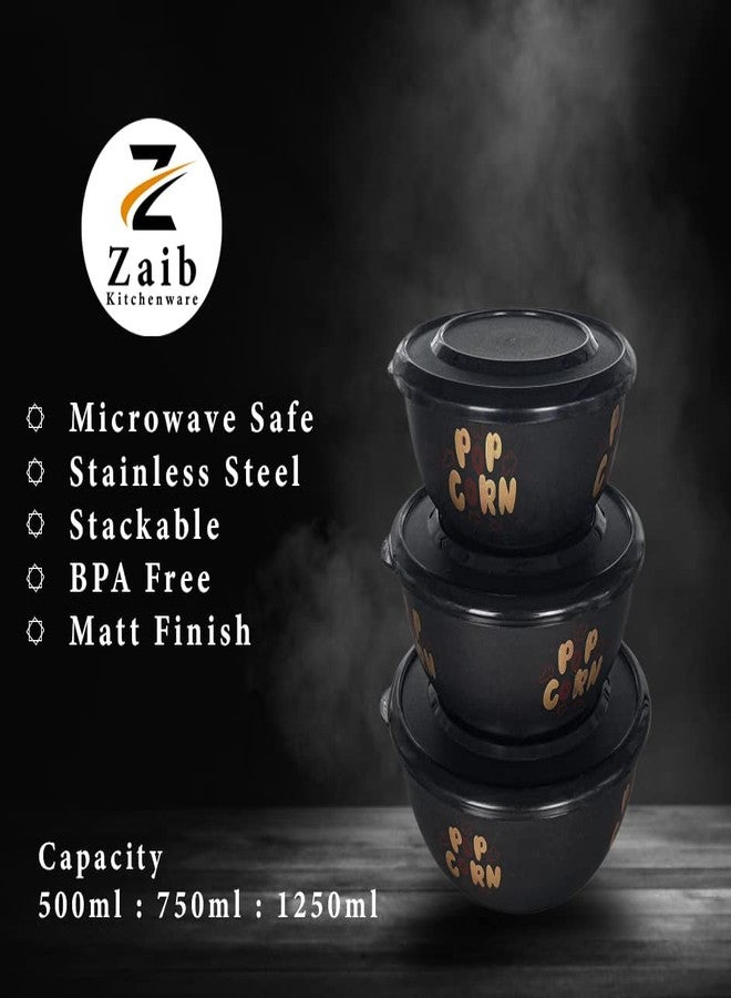Zaib Microwave Safe Stainless Steel Bowl Set with Lid | Steel Inside Plastic Outside | Stackable Bowls for Snack Serving, Food Storage & Reheating | Multipurpose Kitchen Bowls (black pop) - Image 5