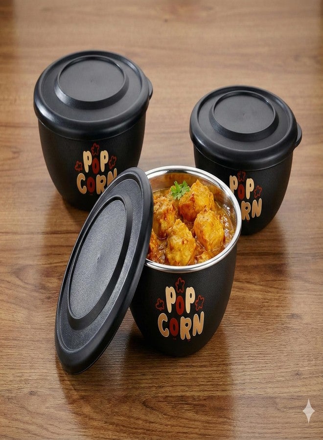 Zaib Microwave Safe Stainless Steel Bowl Set with Lid | Steel Inside Plastic Outside | Stackable Bowls for Snack Serving, Food Storage & Reheating | Multipurpose Kitchen Bowls (black pop) - Image 3