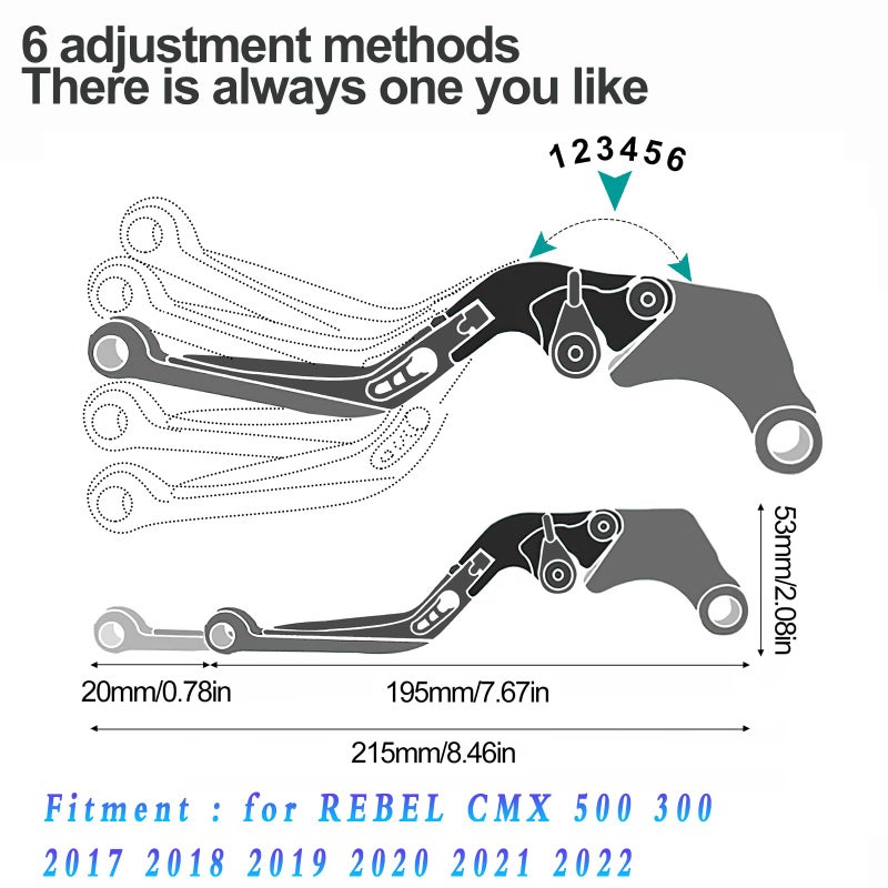 XIDAODIT Motorcycle Folding Extendable Adjustable Clutch Brake Levers for CMX 500 Rebel500 Rebel300 CMX300 20172022Black - Image 3