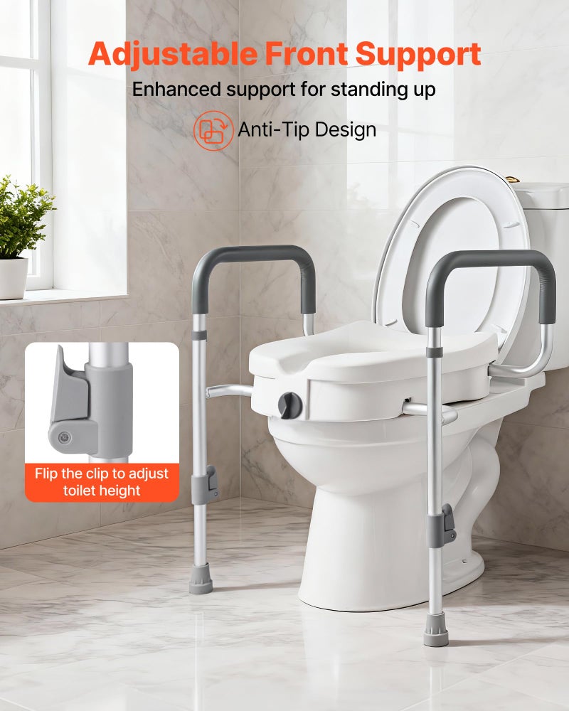 VEVOR Raised Toilet Seat with Arms, 350 lbs Capacity, 5-Inch Lift Height & Adjustable Width, Widened Commode Elevated Toilet Seat Riser with Handles for Seniors, Elderly, Handicap, Disabled, Adults - Image 4