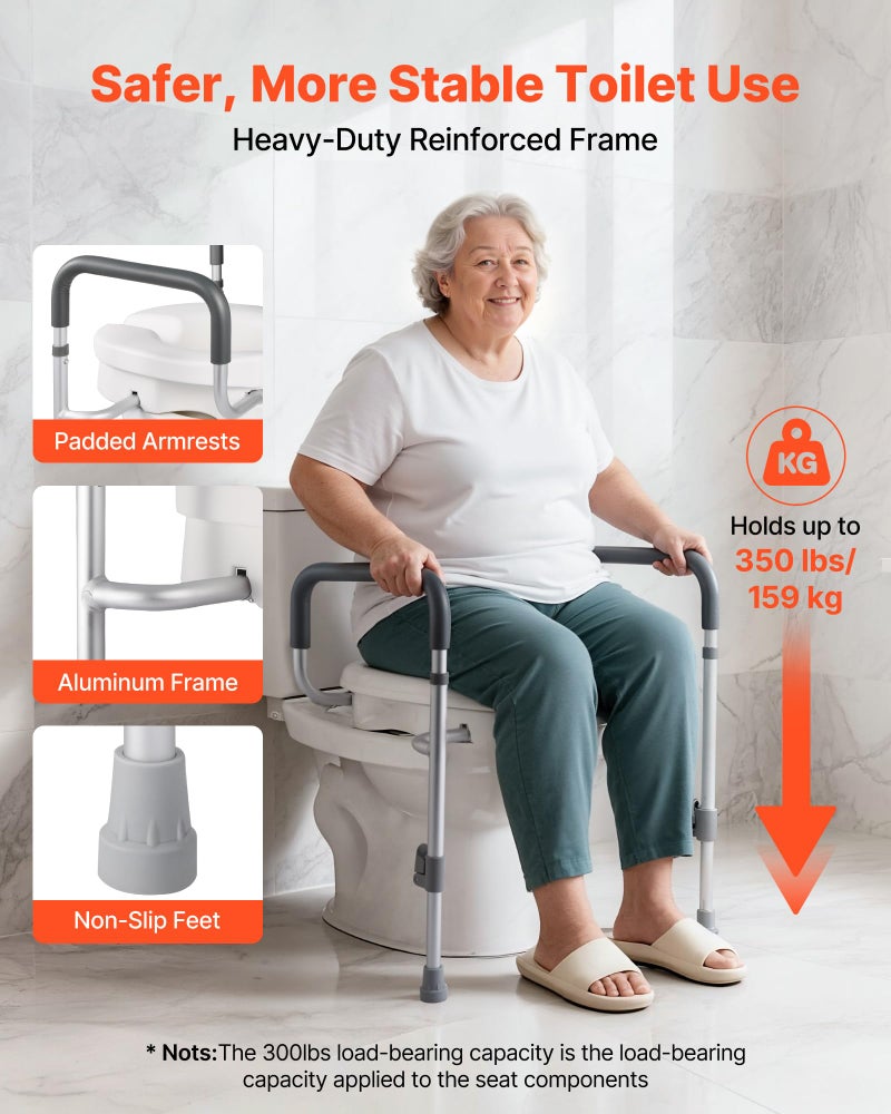 VEVOR Raised Toilet Seat with Arms, 350 lbs Capacity, 5-Inch Lift Height & Adjustable Width, Widened Commode Elevated Toilet Seat Riser with Handles for Seniors, Elderly, Handicap, Disabled, Adults - Image 5