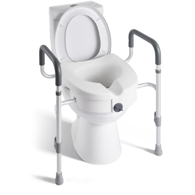 VEVOR Raised Toilet Seat with Arms, 350 lbs Capacity, 5-Inch Lift Height & Adjustable Width, Widened Commode Elevated Toilet Seat Riser with Handles for Seniors, Elderly, Handicap, Disabled, Adults - Image 1