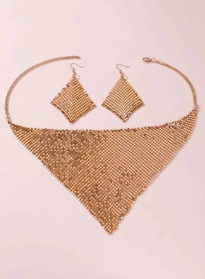 تايك تو Gold Mesh Necklace and Earrings Set