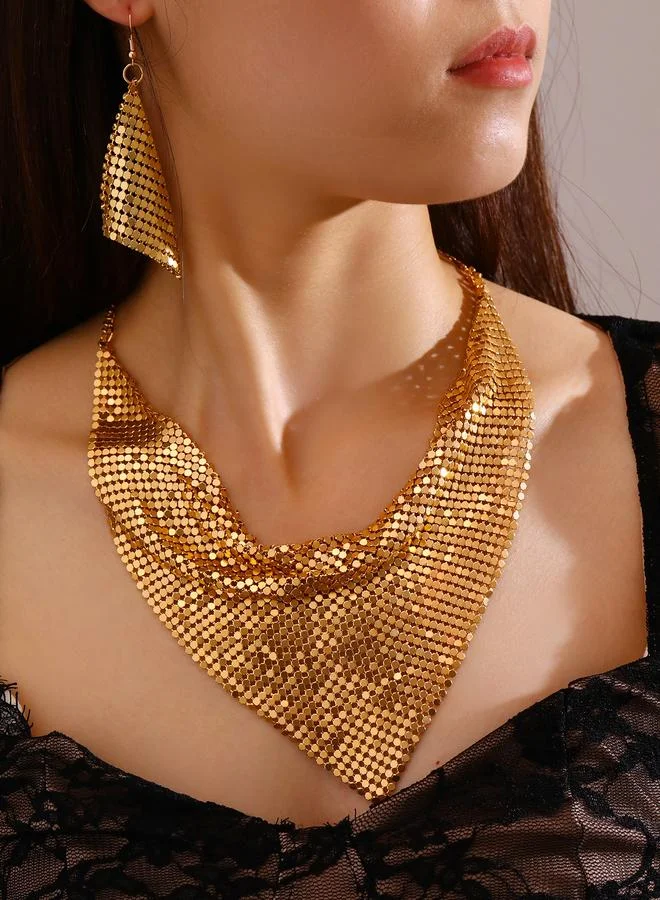 تايك تو Gold Mesh Necklace and Earrings Set