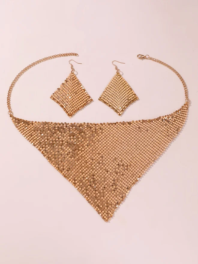 Styli Gold Mesh Necklace and Earrings Set