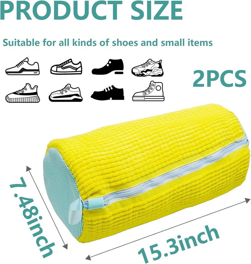 FUULOXE 2 Pcs Shoe Washing Machine Bags Laundry Shoe Bags With Self-locking Zipper for Washer and Dryer Reusable Shoes Cleaning Bag for Sneaker Tennis Shoes Unstain Cleaner Kit, yellow, Shoebag-yellow - Image 2