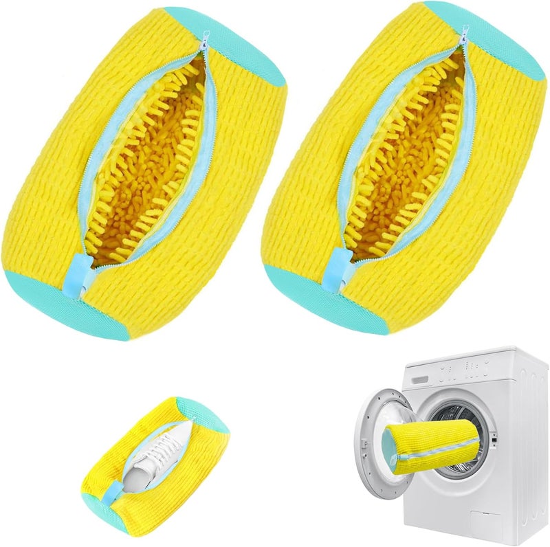 FUULOXE 2 Pcs Shoe Washing Machine Bags Laundry Shoe Bags With Self-locking Zipper for Washer and Dryer Reusable Shoes Cleaning Bag for Sneaker Tennis Shoes Unstain Cleaner Kit, yellow, Shoebag-yellow - Image 1