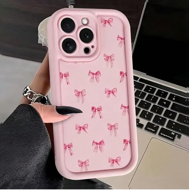 COVERLY Bow Pattern Back Case Cover for iPhone 16 Pro | Hot Ribbon Bow Cute Design | Camera Lens Protection | Soft TPU Silicone Fashion Aesthetic Printed Cover for Girls & Women (Pink, Shockproof) - Image 1