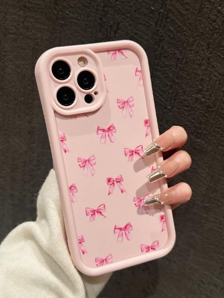 COVERLY Bow Pattern Back Case Cover for iPhone 16 Pro | Hot Ribbon Bow Cute Design | Camera Lens Protection | Soft TPU Silicone Fashion Aesthetic Printed Cover for Girls & Women (Pink, Shockproof) - Image 5