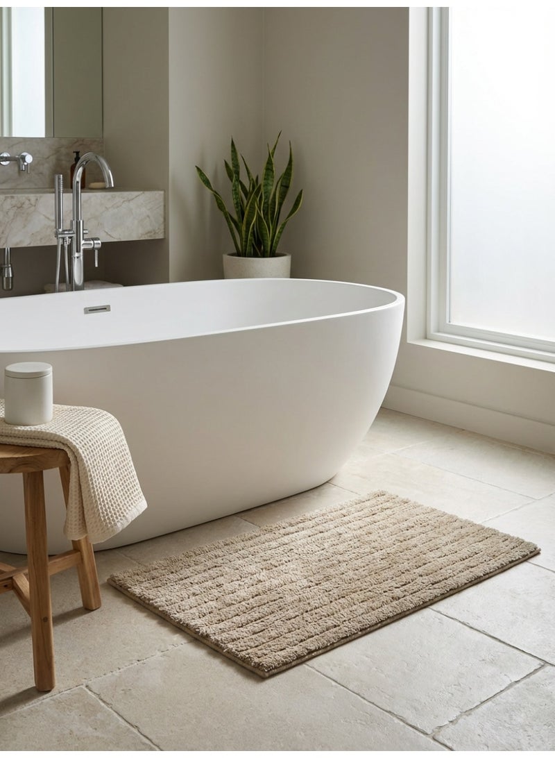 Ambrosia 50 x 80 cm Pure Cotton Beige Lines Tufted Cotton Bathmat With Anti Skid Spray Backing Super Absorbent Quick Dry Floor Bath Mat Rug For Bathroom - Image 5