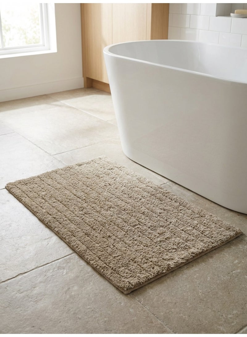 Ambrosia 50 x 80 cm Pure Cotton Beige Lines Tufted Cotton Bathmat With Anti Skid Spray Backing Super Absorbent Quick Dry Floor Bath Mat Rug For Bathroom - Image 4