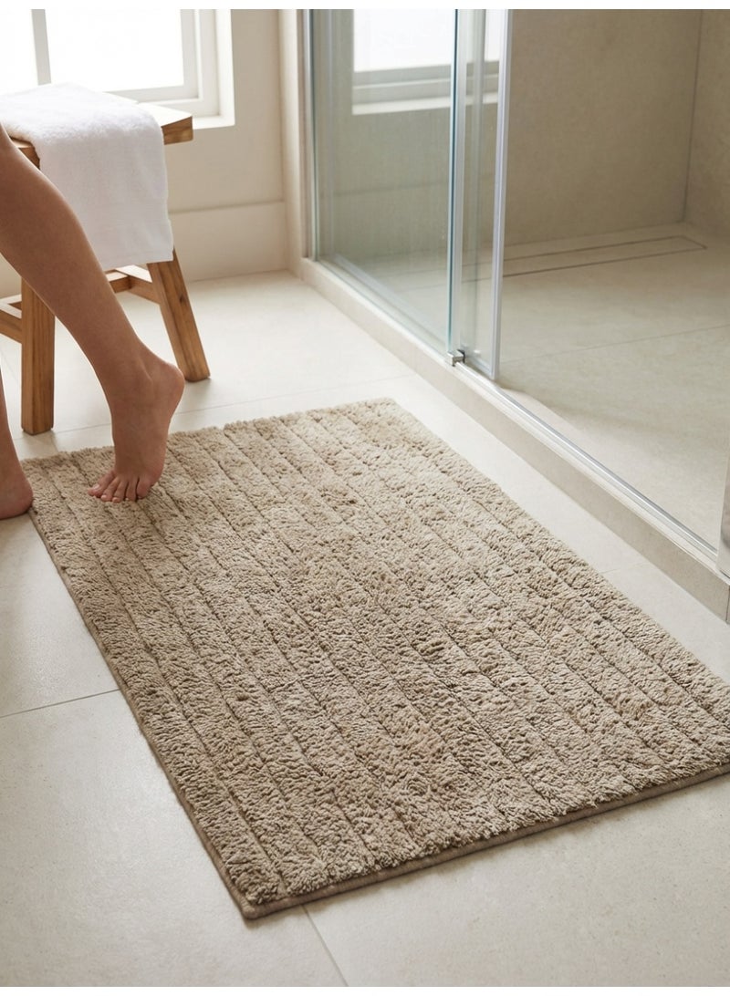 Ambrosia 50 x 80 cm Pure Cotton Beige Lines Tufted Cotton Bathmat With Anti Skid Spray Backing Super Absorbent Quick Dry Floor Bath Mat Rug For Bathroom - Image 3