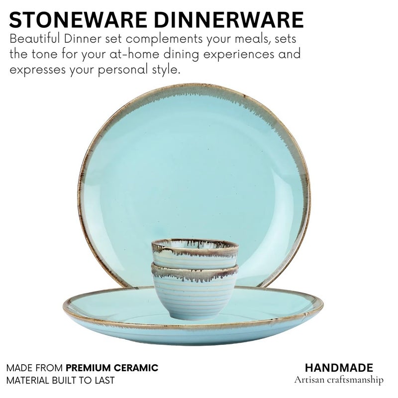 VarEesha Tranquil Mint Ceramic Four Piece Small Dinner Set - Two Plates & Two Veg Bowls| Microwave and Dishwasher Safe|Bone Ash Free - Image 4