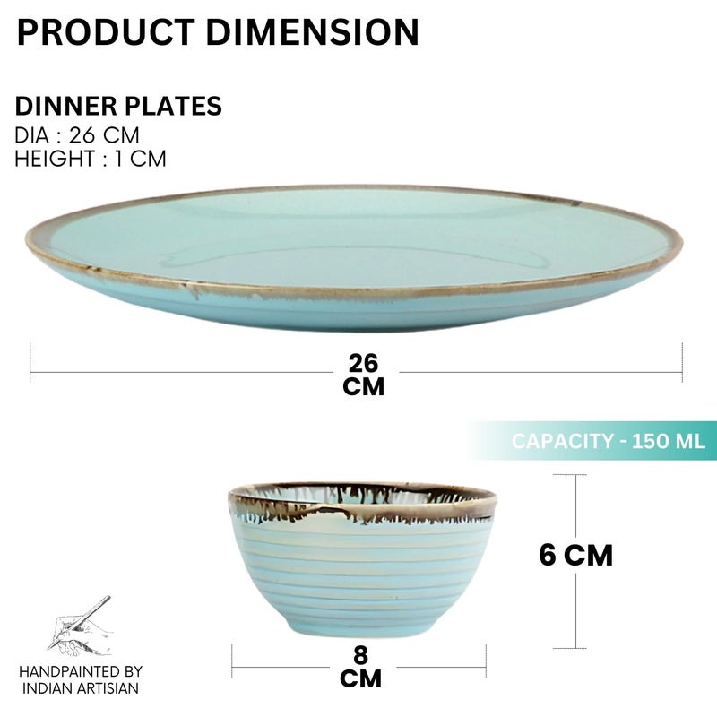 VarEesha Tranquil Mint Ceramic Four Piece Small Dinner Set - Two Plates & Two Veg Bowls| Microwave and Dishwasher Safe|Bone Ash Free - Image 5