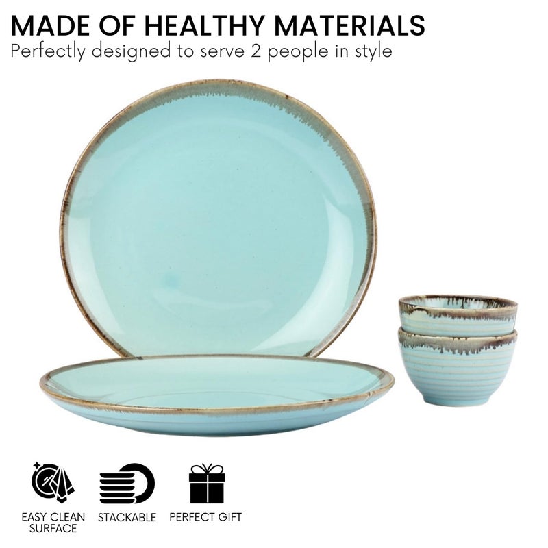 VarEesha Tranquil Mint Ceramic Four Piece Small Dinner Set - Two Plates & Two Veg Bowls| Microwave and Dishwasher Safe|Bone Ash Free - Image 3