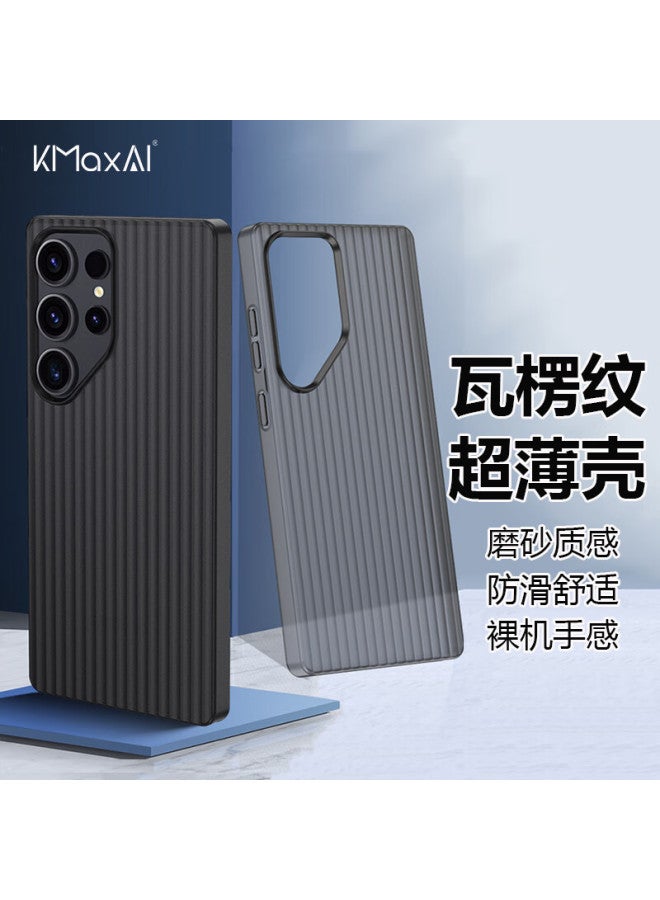 KMaxAI غطاء هاتف Kmaxai Samsung Galaxy S25 Ultra، غطاء رقيق جداً من مادة PP، حماية كاملة للعدسة، غلاف خارجي مضاد للانزلاق مع تبديد الحرارة، نمط مموج - أسود شفاف - Image 1