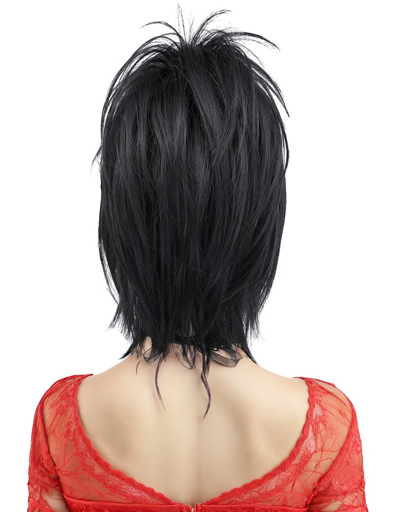 morvally Black Wig with Bun and Choker for Women Black Wig with Bangs for Witch Halloween Costume Cosplay (Short Length Hair) - Image 5