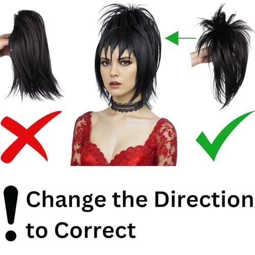 morvally Black Wig with Bun and Choker for Women Black Wig with Bangs for Witch Halloween Costume Cosplay (Short Length Hair) - Image 4