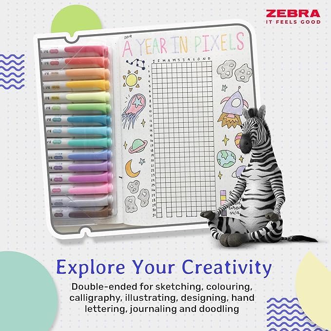 Zebra Pen Dual Tip Highlighter Pens, Pastel Highlighters Pens For Adults, Broad & Fine Tip Markers & Highlighters For Convenience, Double Ended Mildliner Highlighters, 15 Pk - Assorted Colours - Image 4