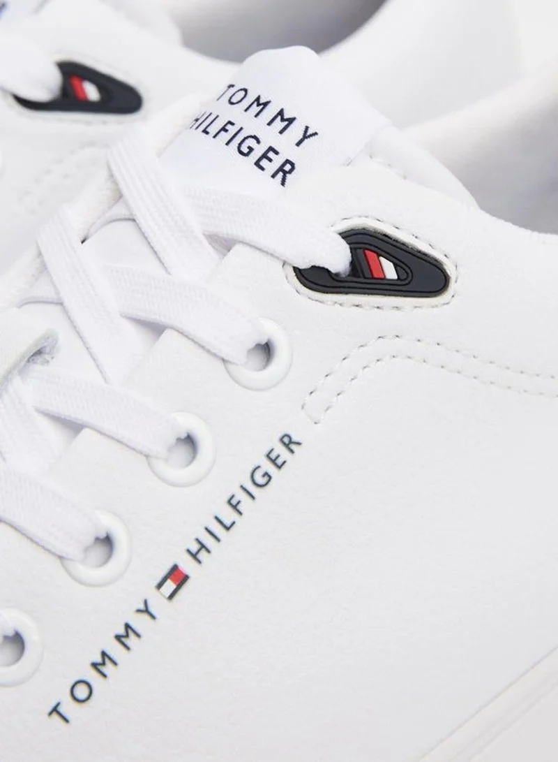 Tommy Hilfiger White Logo Lace-Up Sneakers With Leather for Men | Best Price UAE