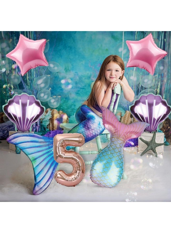 بارتي بروبس بالونات حورية البحر الضخمة من بارتي بروبس - 6 قطع، زينة عيد ميلاد بطابع حورية البحر | زينة عيد ميلاد للبنات بعمر 5 سنوات | زينة حورية البحر لأعياد الميلاد | طفل في عيد الميلاد الخامس - متعدد الألوان - Image 5