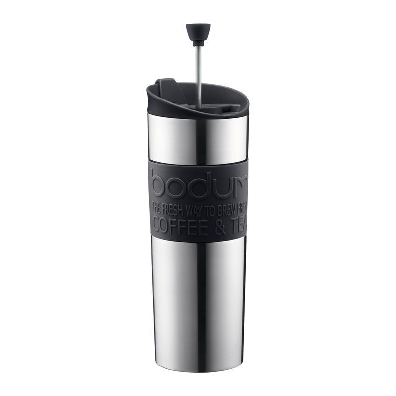 Bodum Travel Press Vacuum Insulated Stainless Steel Portable Coffee Maker and Tea Press 15oz Black
