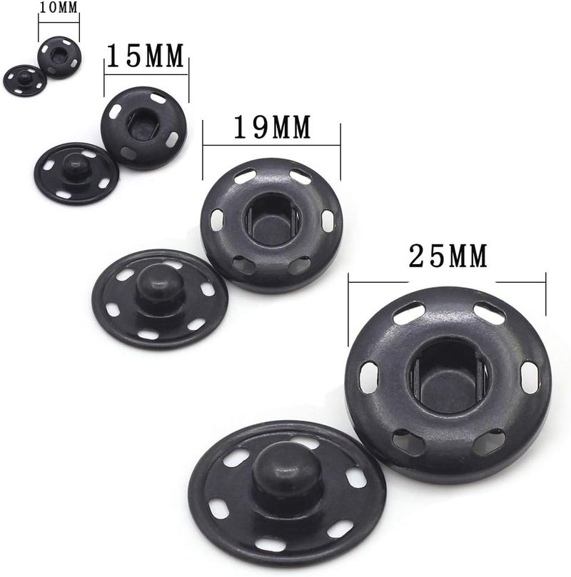 Enosea 55 Sets Sew-on Snap Buttons Metal Snap Fastener Durable Press Studs Buttons for Sewing Clothing, 4 Sizes (Black) - Image 2