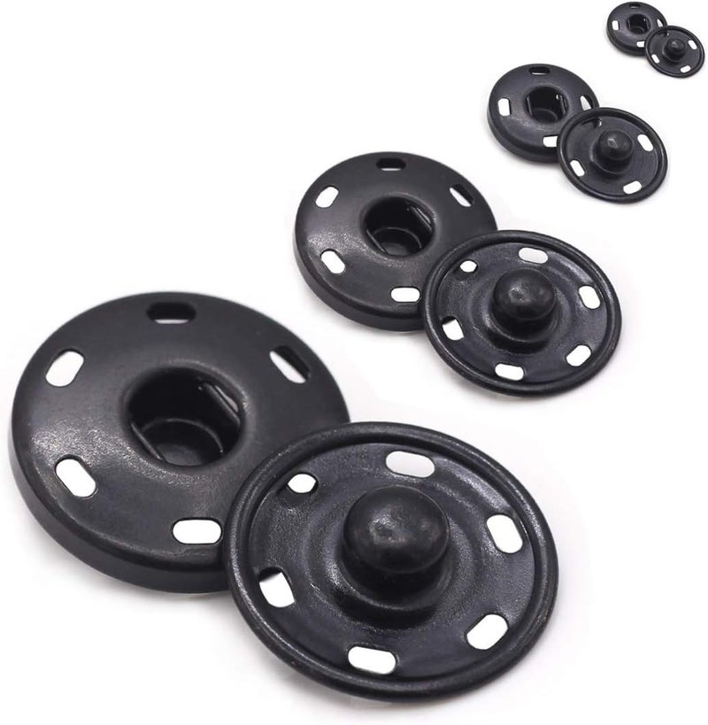 Enosea 55 Sets Sew-on Snap Buttons Metal Snap Fastener Durable Press Studs Buttons for Sewing Clothing, 4 Sizes (Black) - Image 1