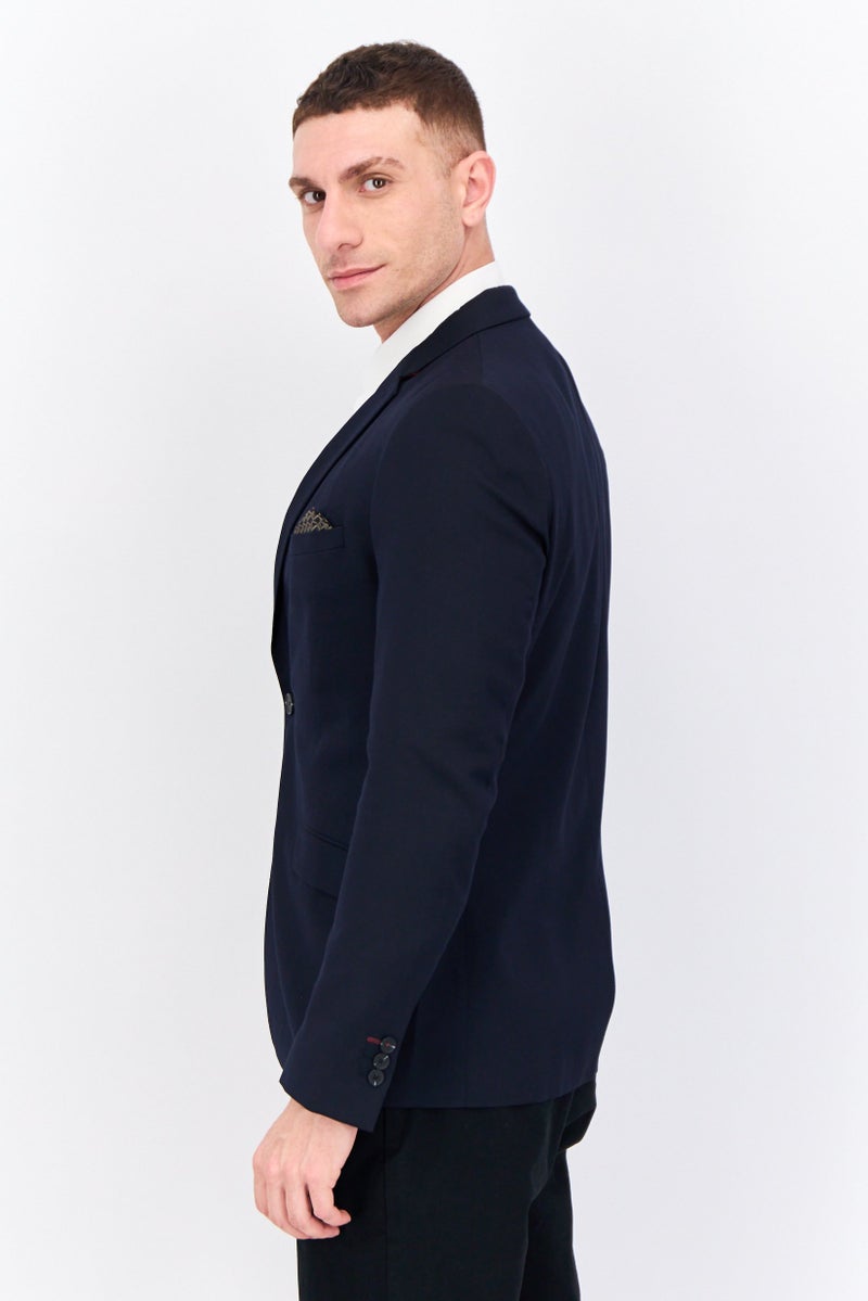 Jules Men Slim Fit Long Sleeves Plain Blazer, Navy - Image 3