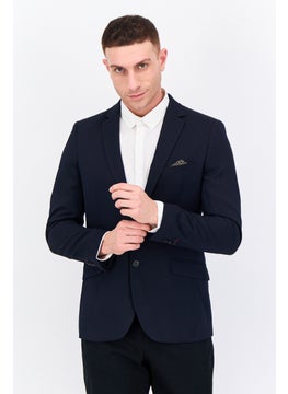 Jules Men Slim Fit Long Sleeves Plain Blazer, Navy  - Image 1