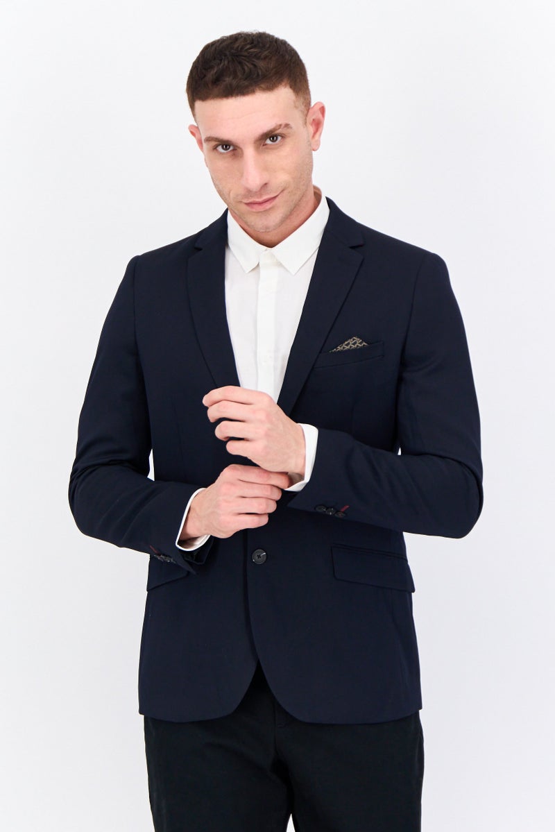 Jules Men Slim Fit Long Sleeves Plain Blazer, Navy - Image 1